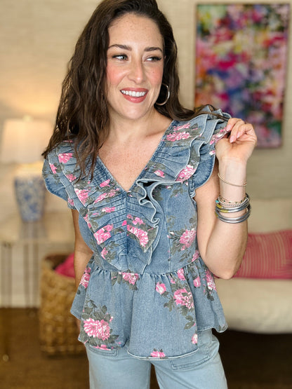 The Flowered Foster Pleated Top