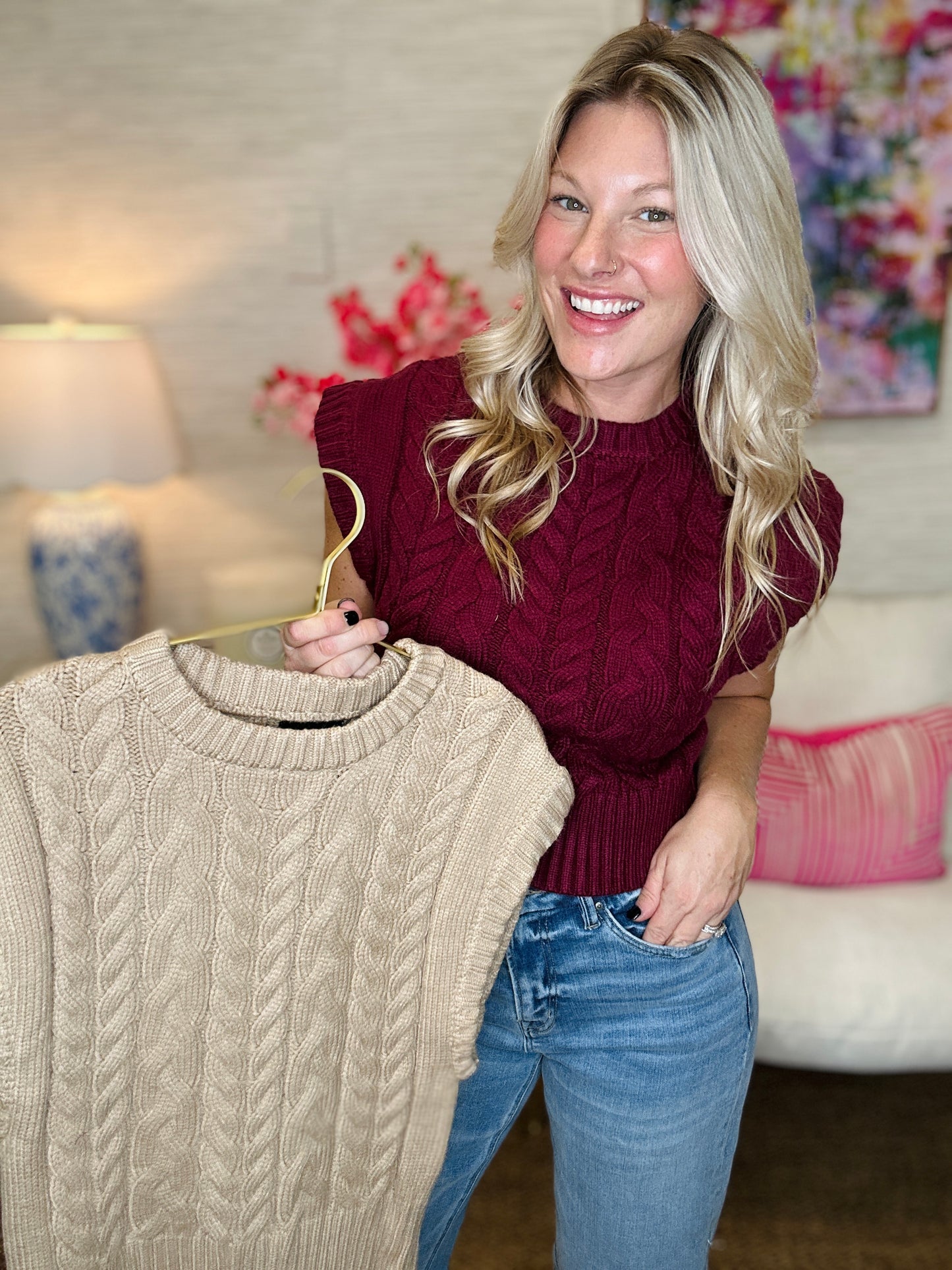 The Capped Cable Sweater-2 Colors
