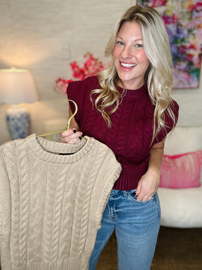 The Capped Cable Sweater-2 Colors