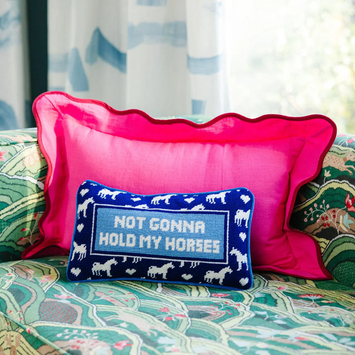 The Hold My Horses Needlepoint Pillow