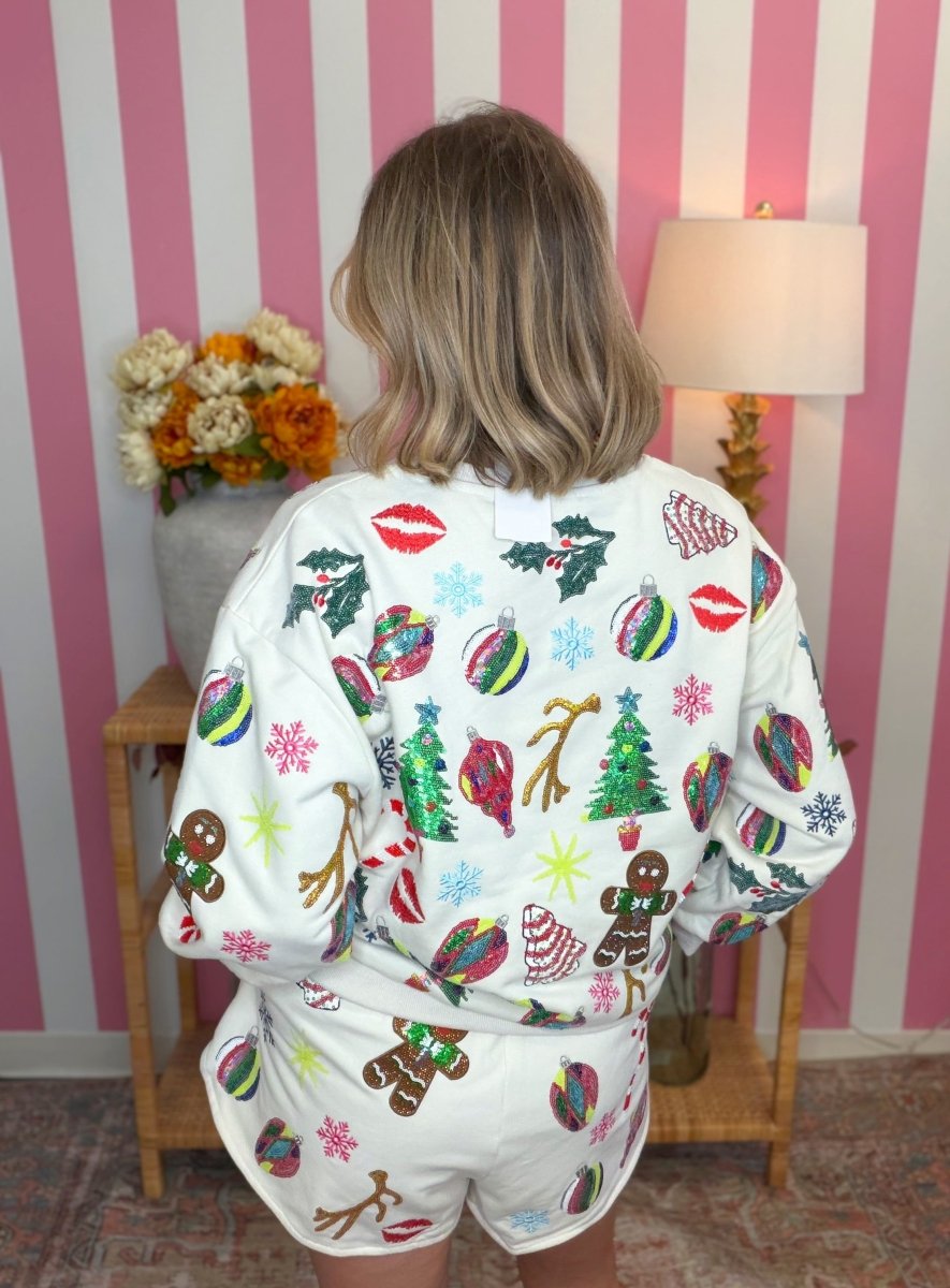 QOS Beige Multi Christmas Icons Sweatshirt