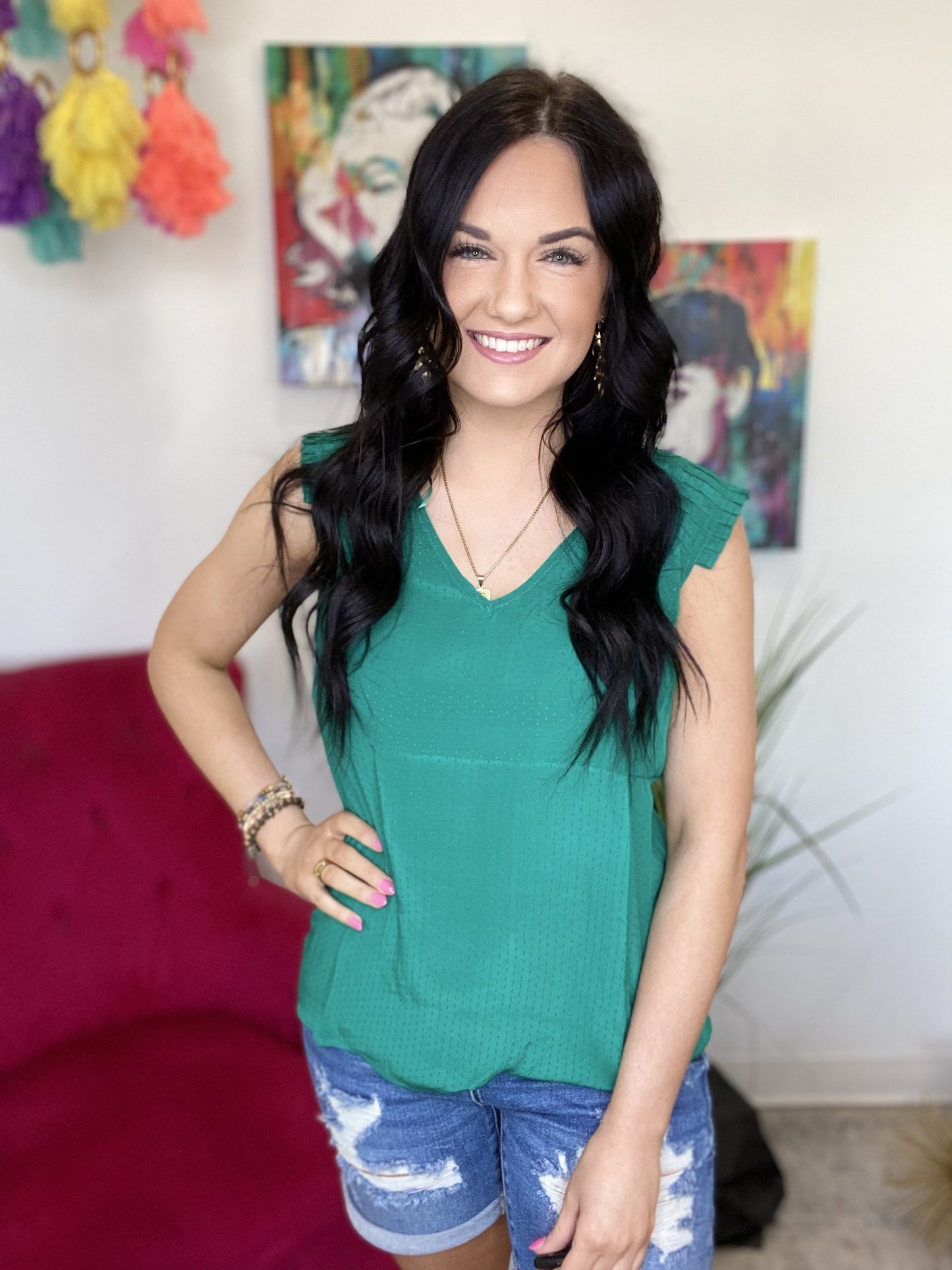 Pleated Shoulder Tank - 3 Colors