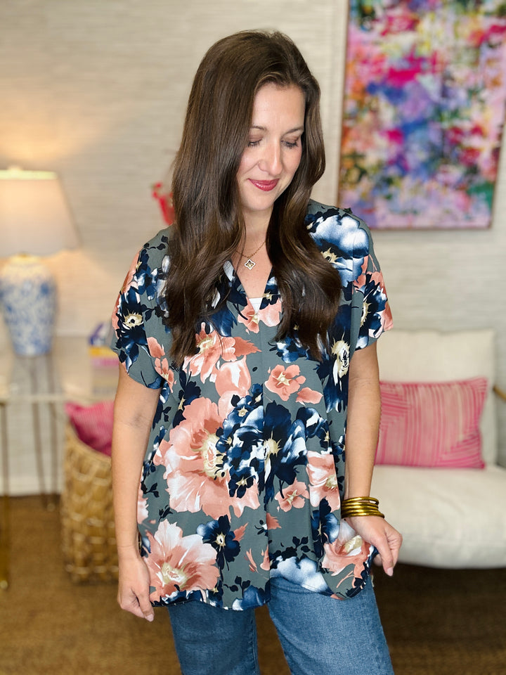 The Fall Floral V Top