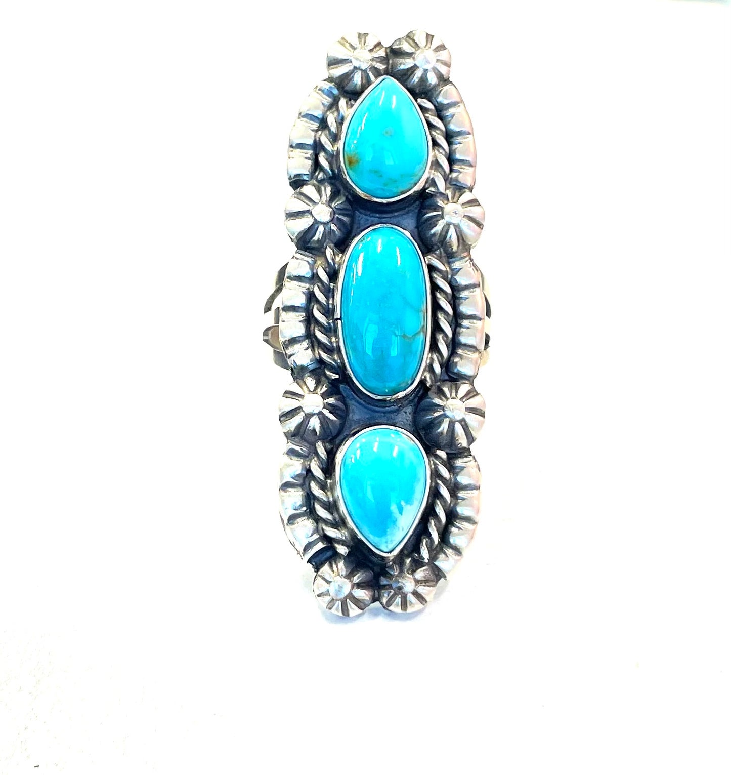 Triple J Sterling and Turquoise Long Ring