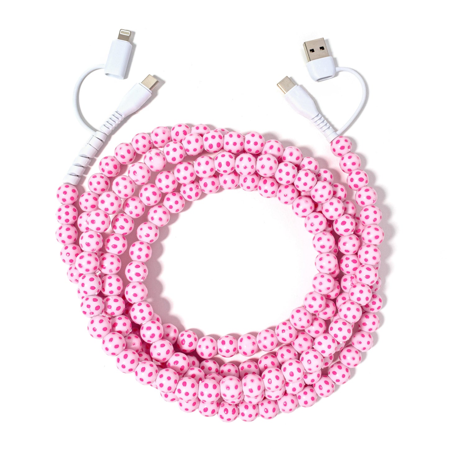 Beaded Phone Charger Polka Pink