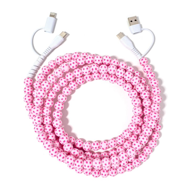 Beaded Phone Charger Polka Pink