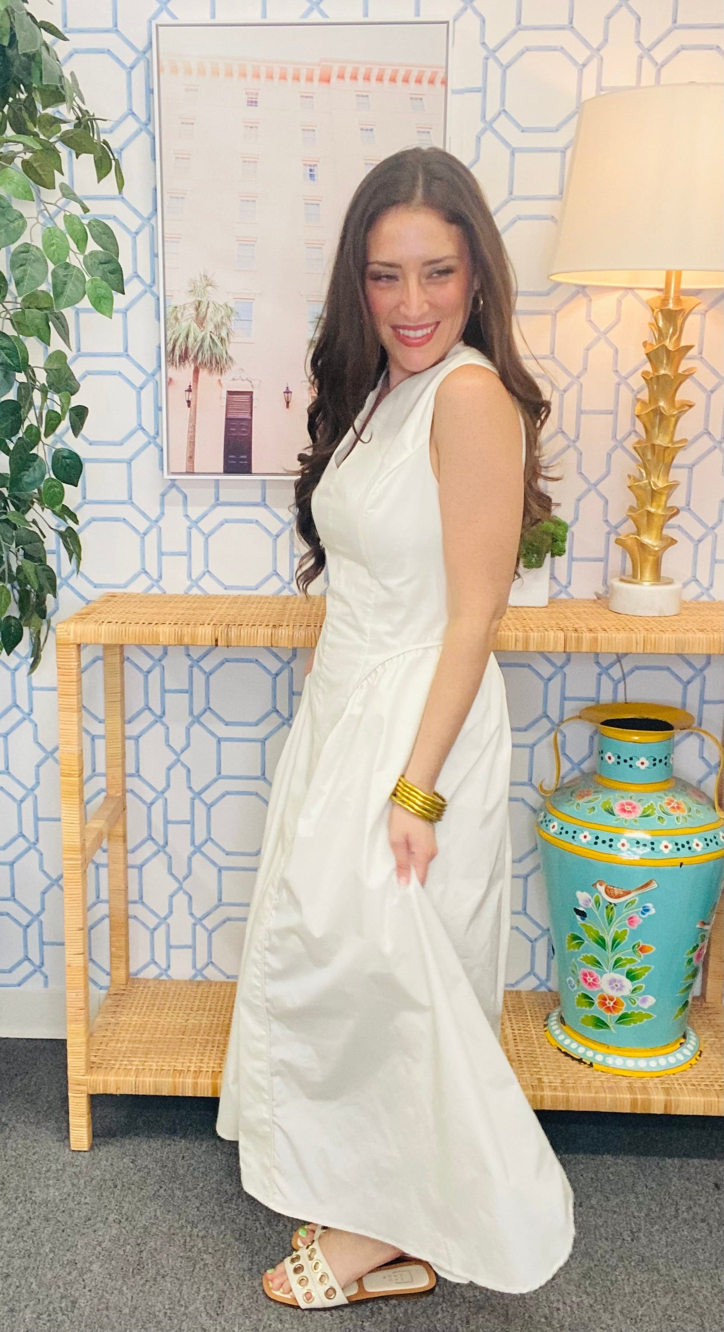 The Cream Gathered Midi
