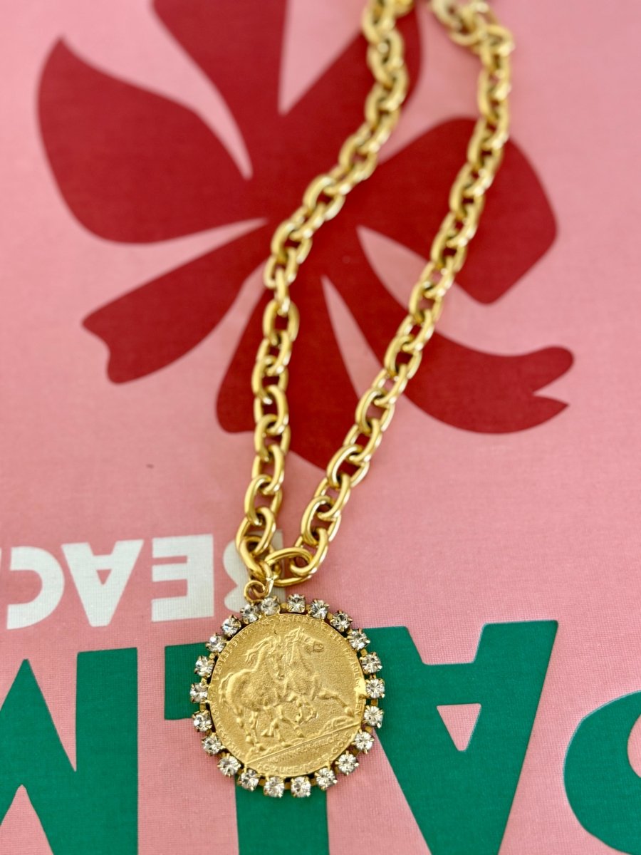 Yochi Chain Necklace with Stoned Horse Coin