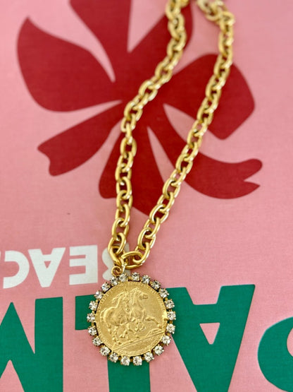 Yochi Chain Necklace with Stoned Horse Coin