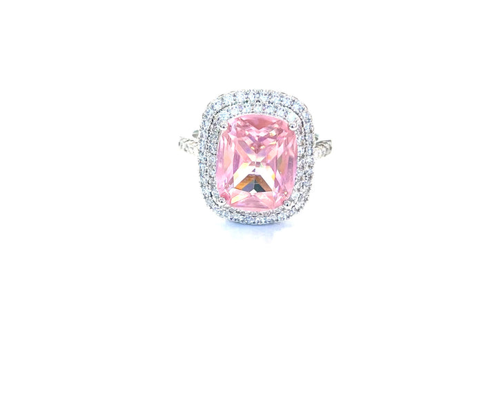 Pink Rectangle with CZ Borders Ring
