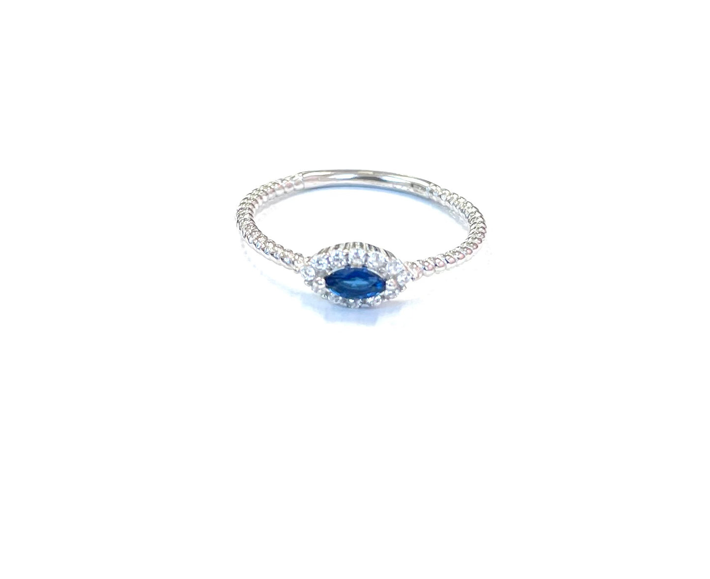 Sterling Ring-Textured Baby CZ Sapphire