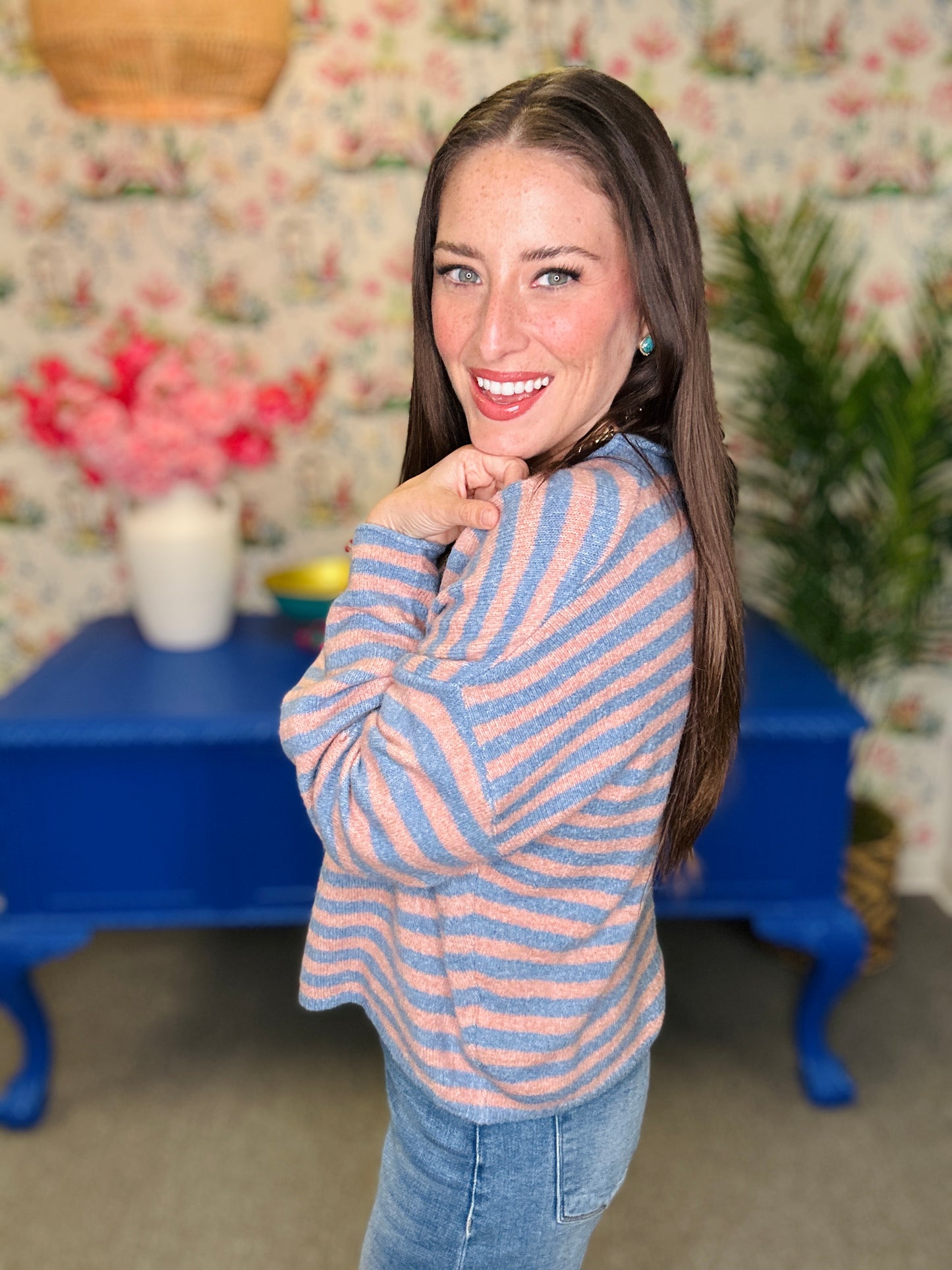 The Worth The Trip No Button Cardigan in Medium Stripe