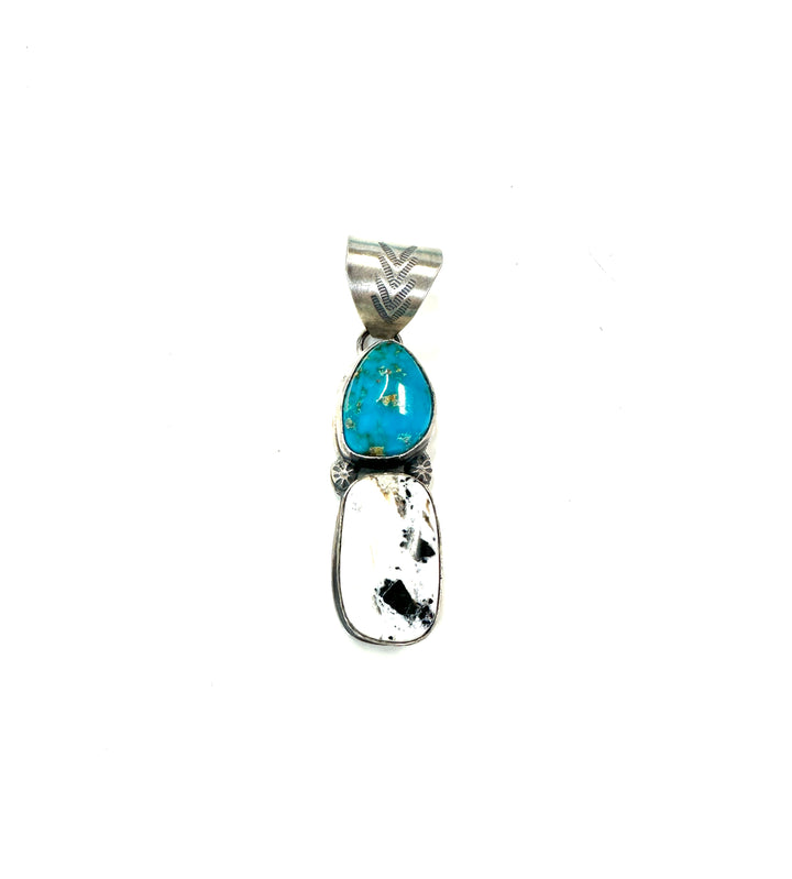 Sterling Silver Turq Calvin Delgarito with White Pendant