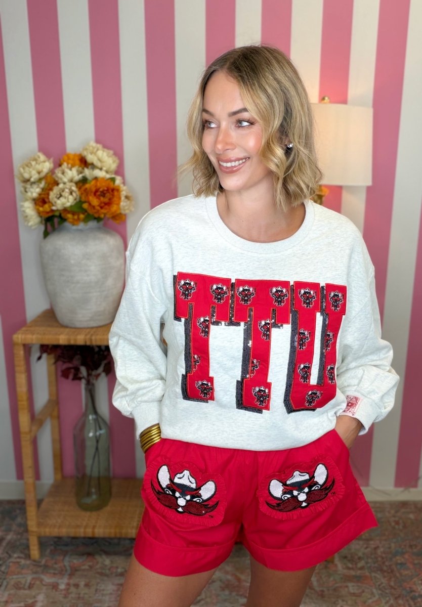 QOS Texas Tech Oversized Printed Mascot Letter Sweatshirt