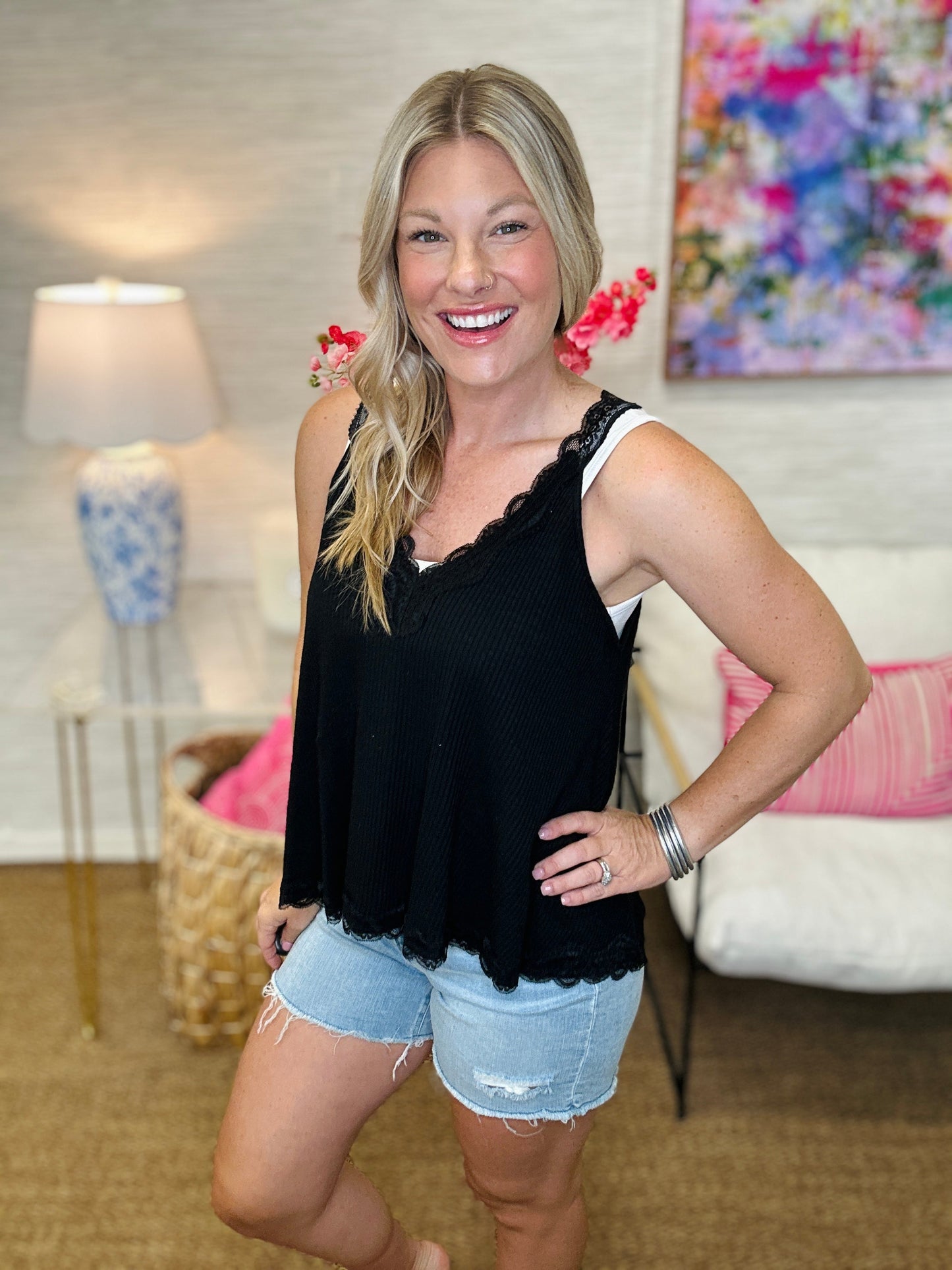 The Ribbed Lace Tank - 5 Colors