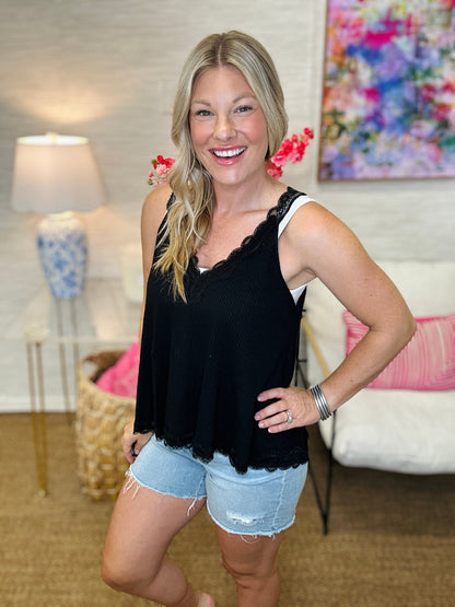 The Ribbed Lace Tank - 5 Colors