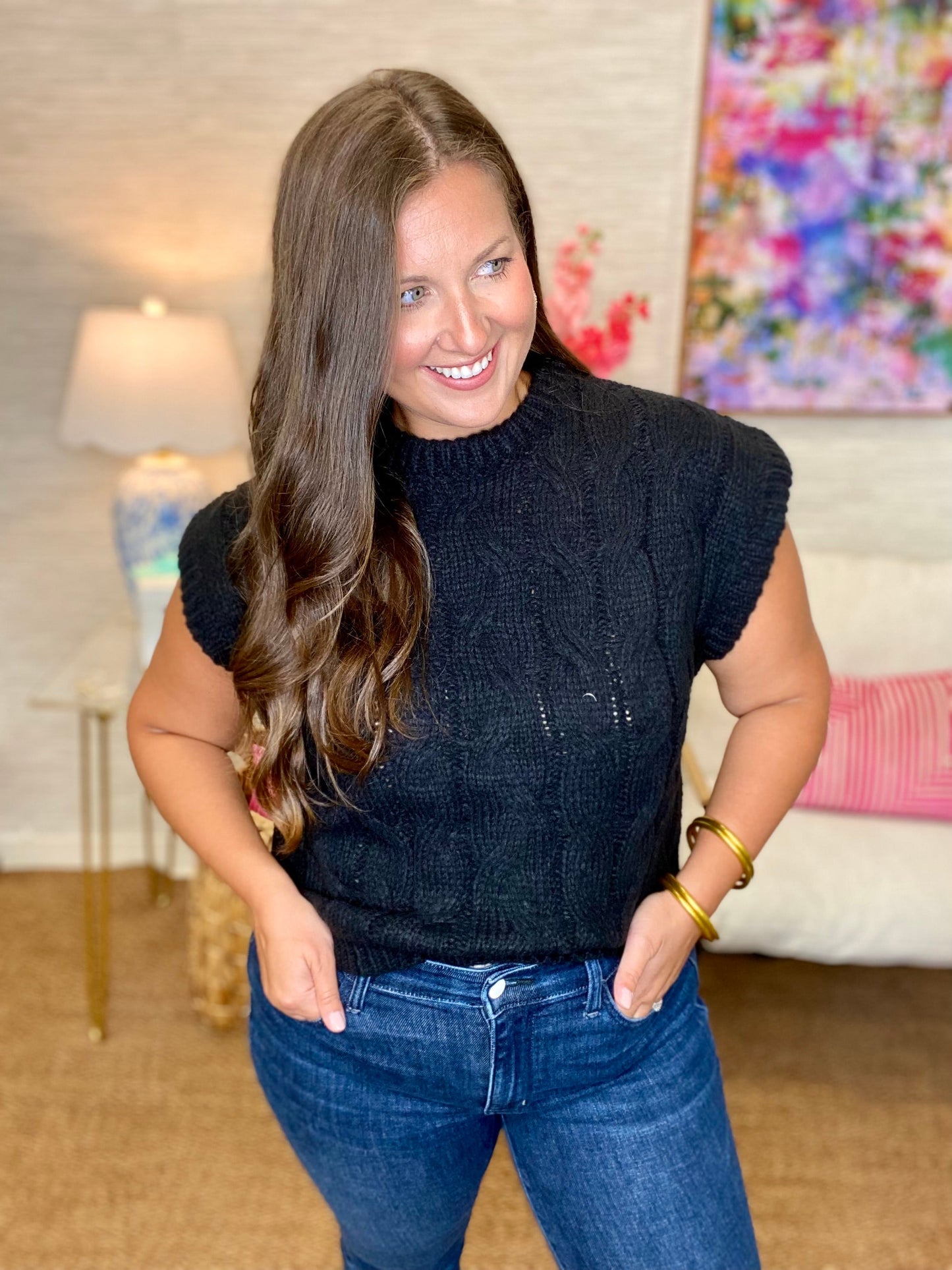 The Capped Cable Sweater in 3 Colors/AS