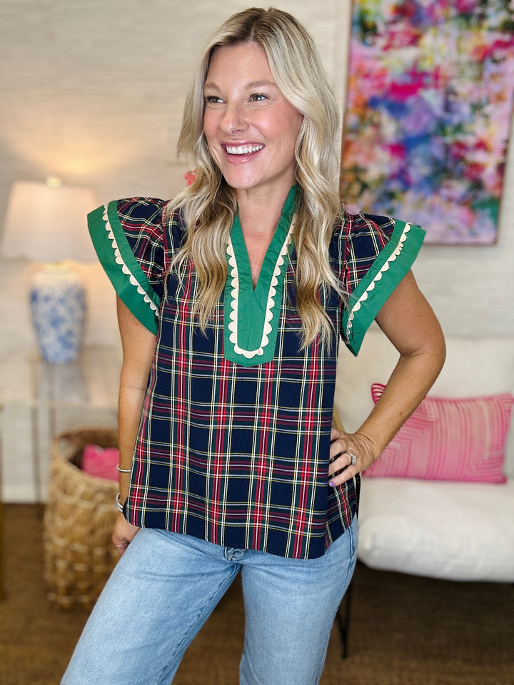 The TX Plaid Top in Navy-AS