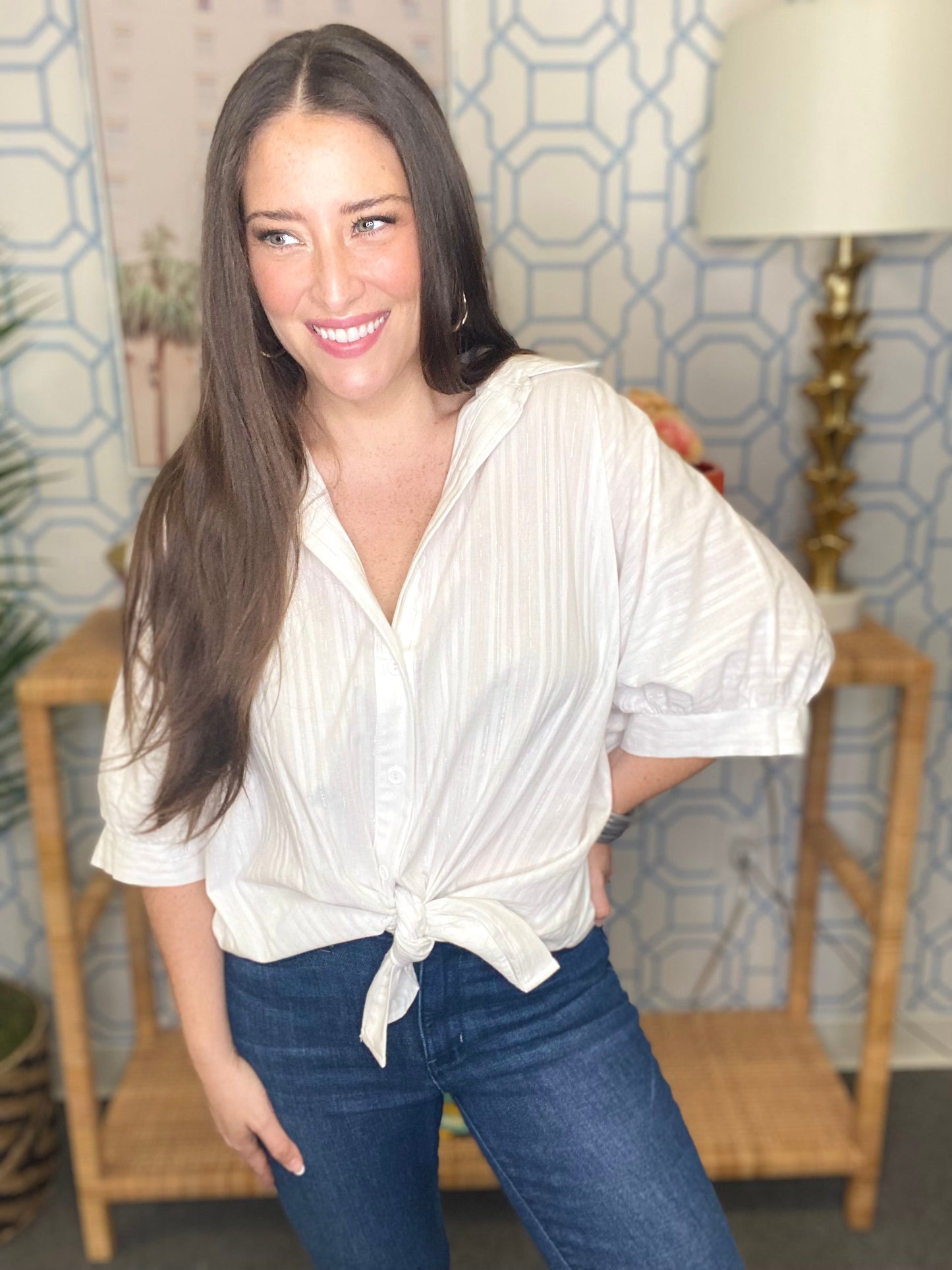 The White Lurex Stripe Arizona Top-AS
