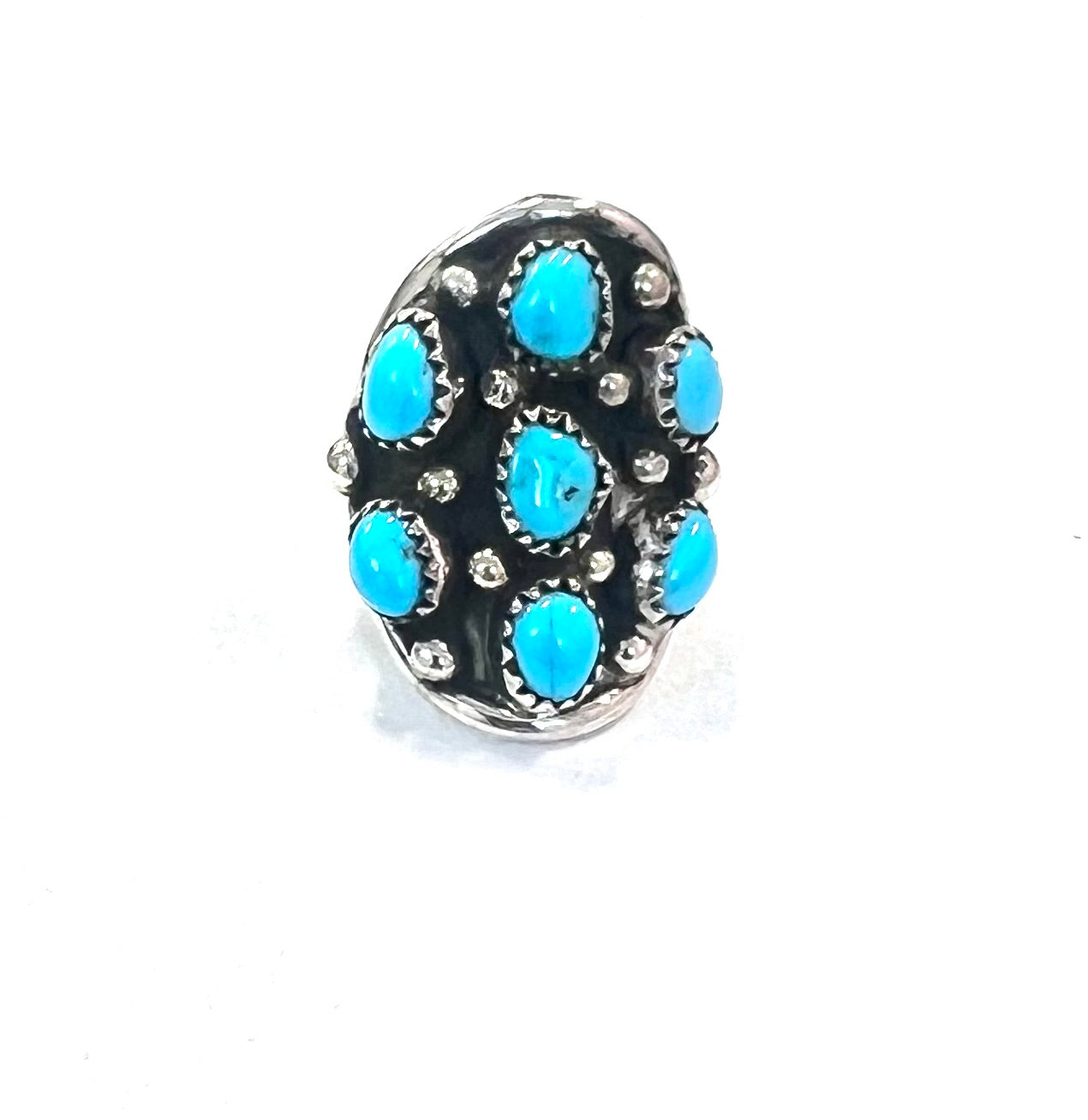 D Sterling and Turquoise 7 Stone Ring