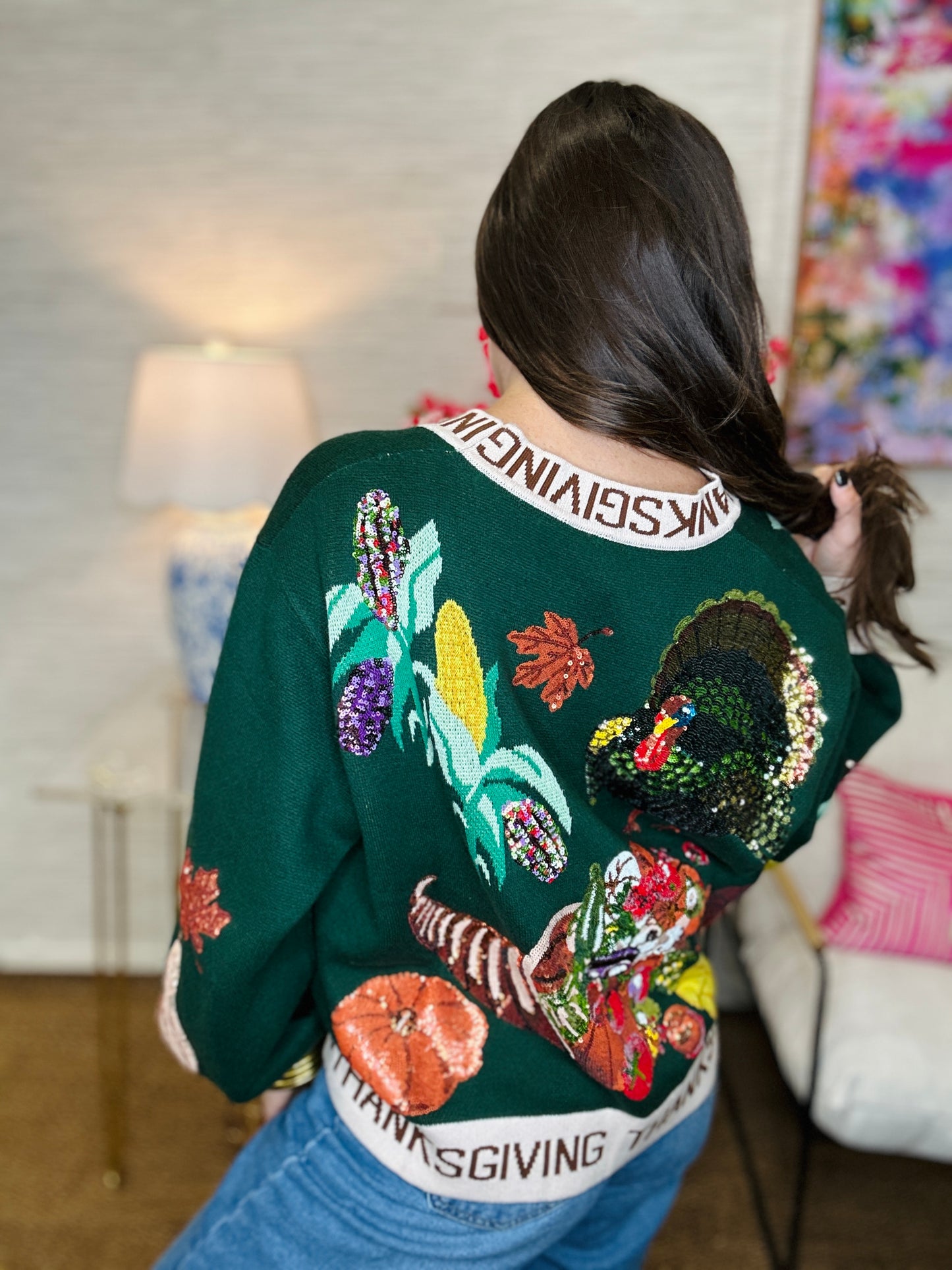 QOS Thanksgiving Button Cardigan