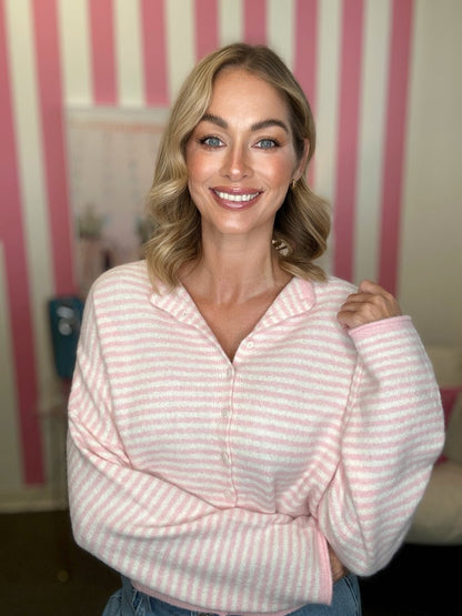 The Worth The Trip Cardigan in Thin Stripe- Lots