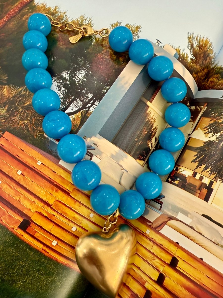 Yochi Marble Heart Necklace in Blue