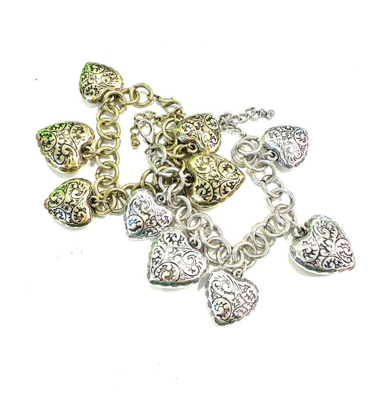 The Embossed Heart Charm Bracelet- 2 Colors