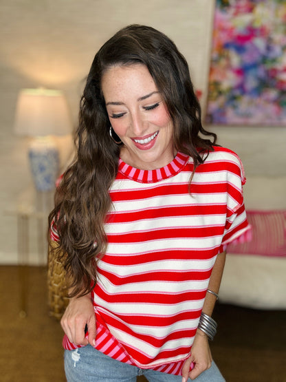 The Sophia Stripe Top in Red