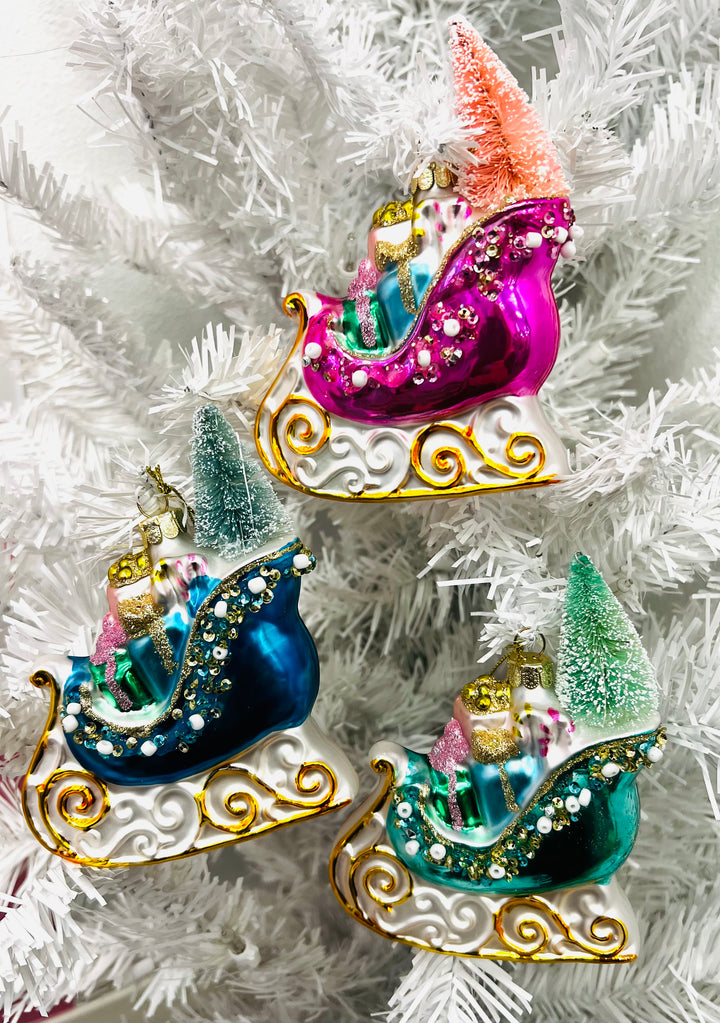 Sleigh Glass Ornament Set of 3