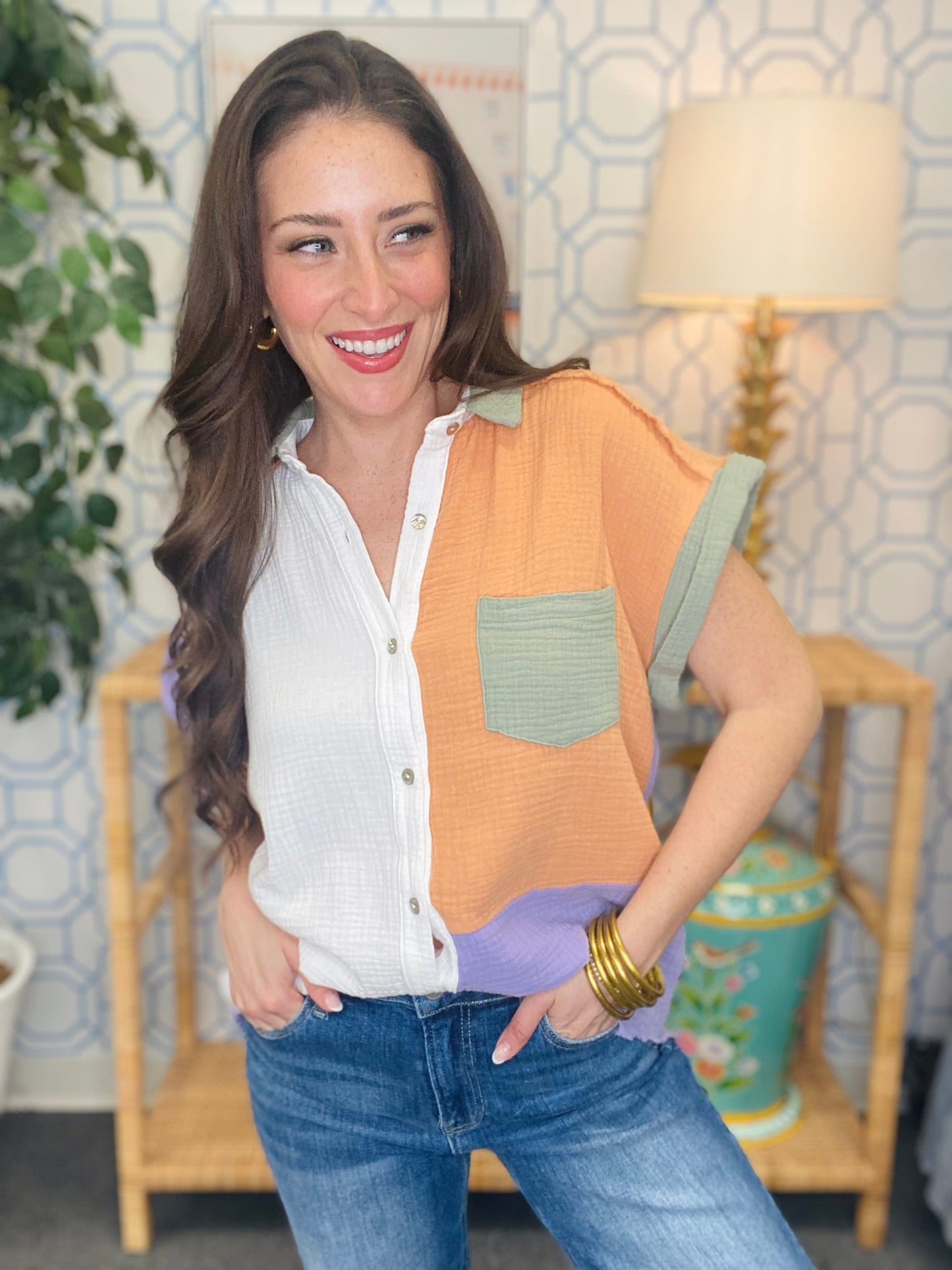 The Blocked Gauze Top in 2 Colors/AS