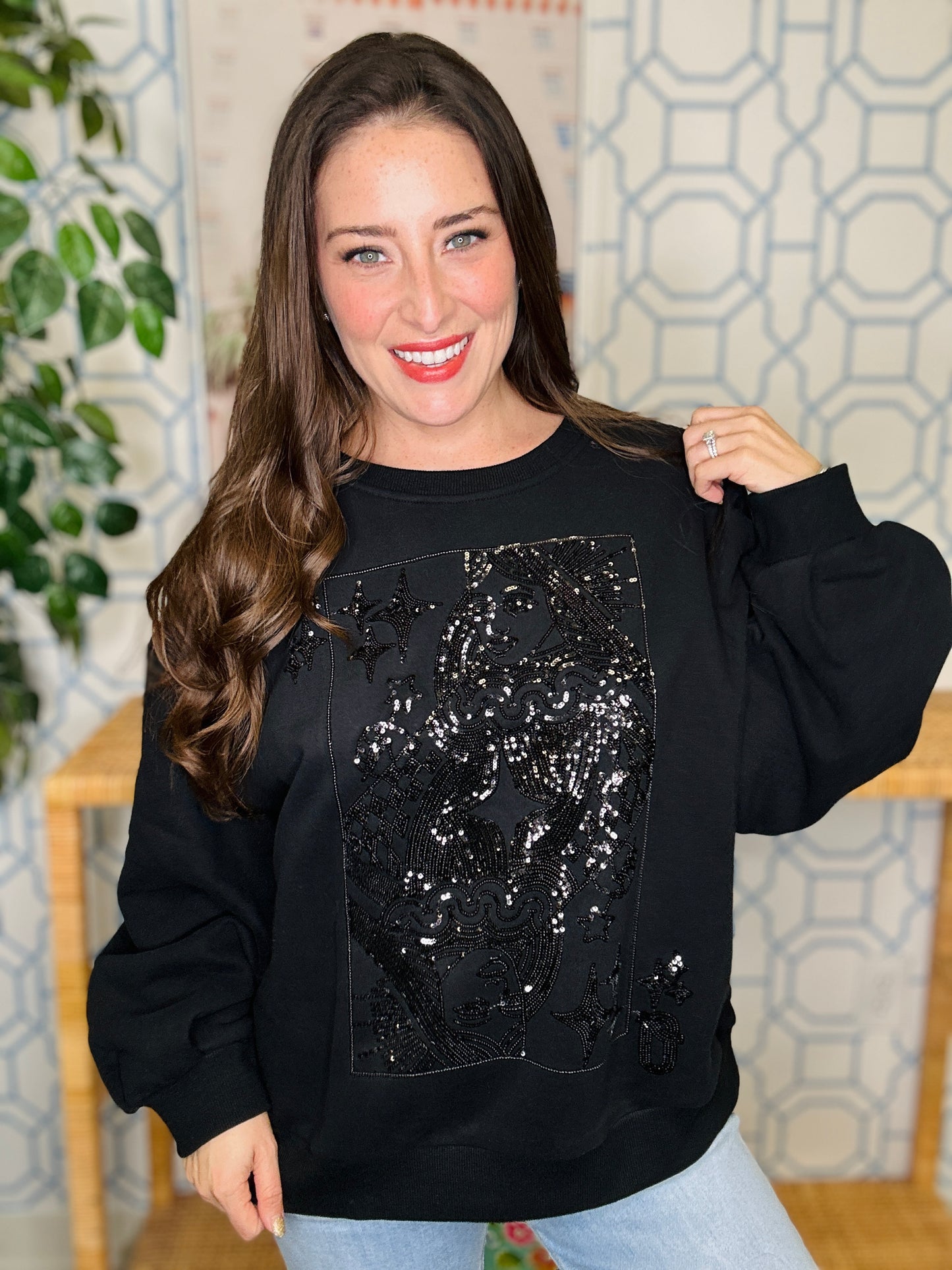QOS Black Tonal Queen Card Sweatshirt