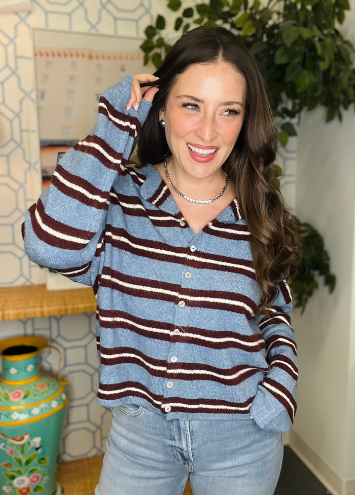 The Worth The Trip Cardigan in Bold Stripe- Lots