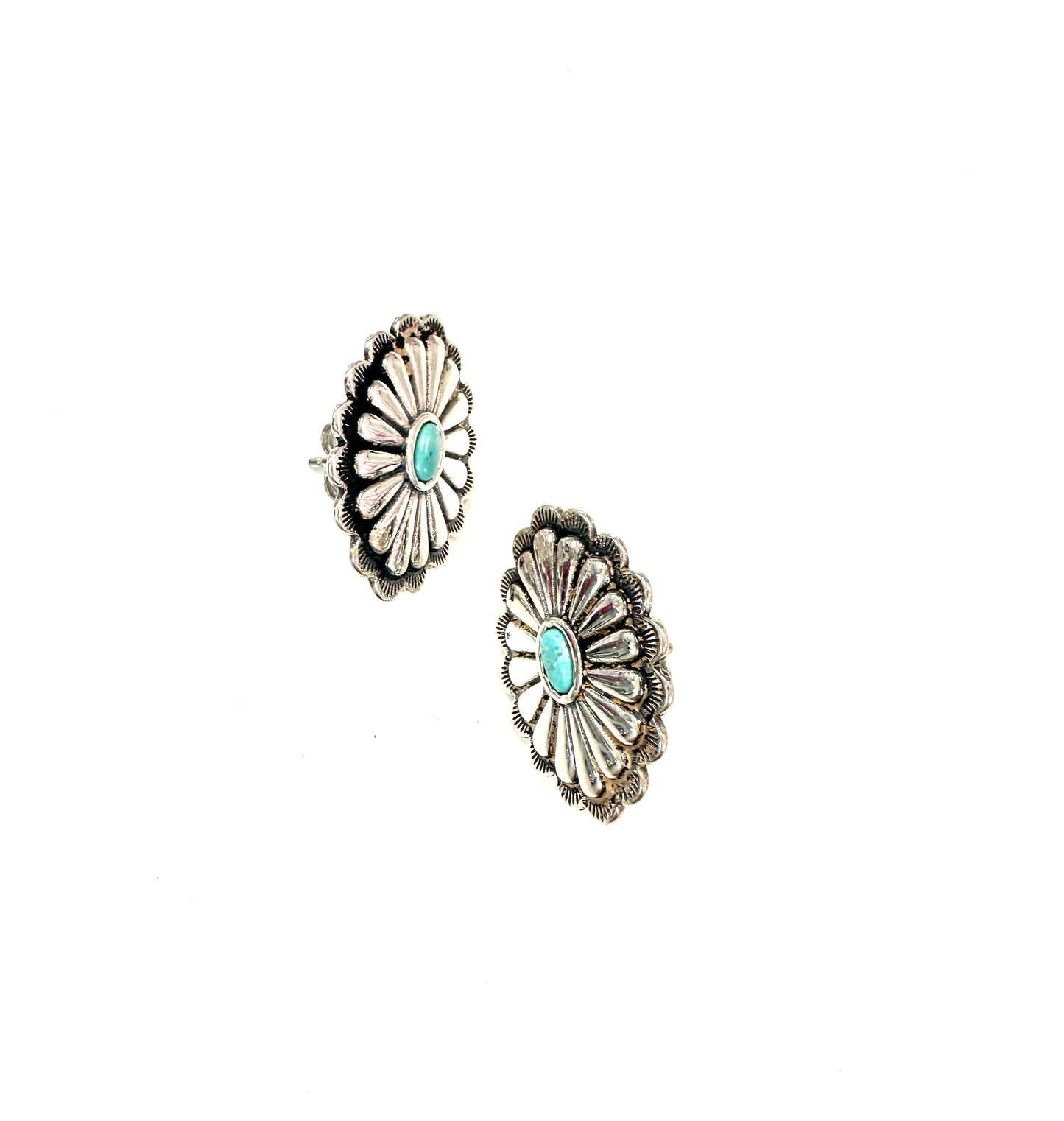 German Sterling and Turq Oval Studs-2 Sizes