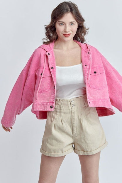 Washed Hoodie Crop Jacket-All Sizes