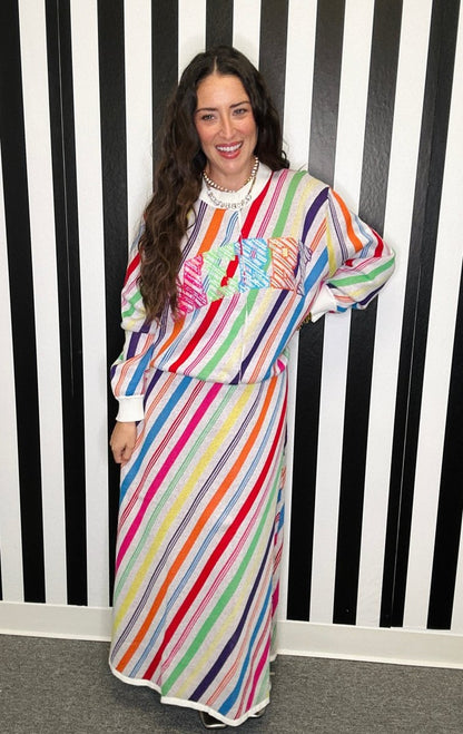 QOS Rainbow Striped 'Merry' Button Up Cardigan