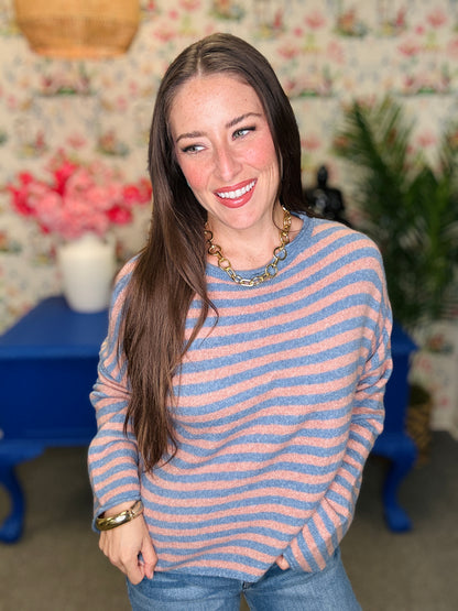 The Worth The Trip No Button Cardigan in Medium Stripe