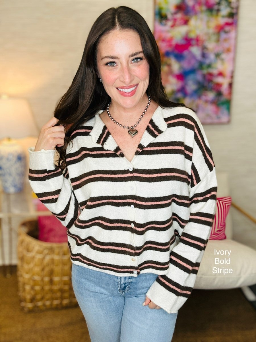 The Worth The Trip Cardigan in Bold Stripe- Lots