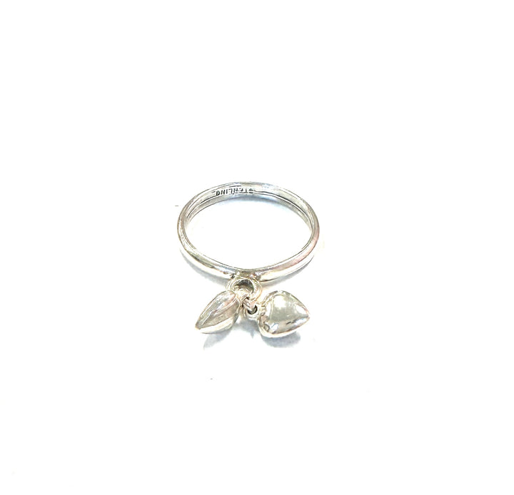 Sterling Ring-Heart Charm Double