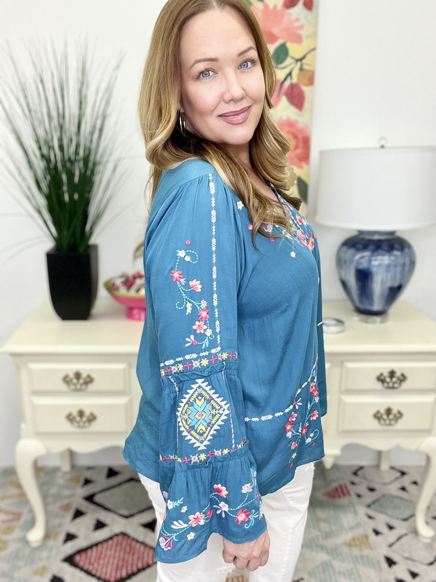 The Teal Bell Sleeve Top-AS