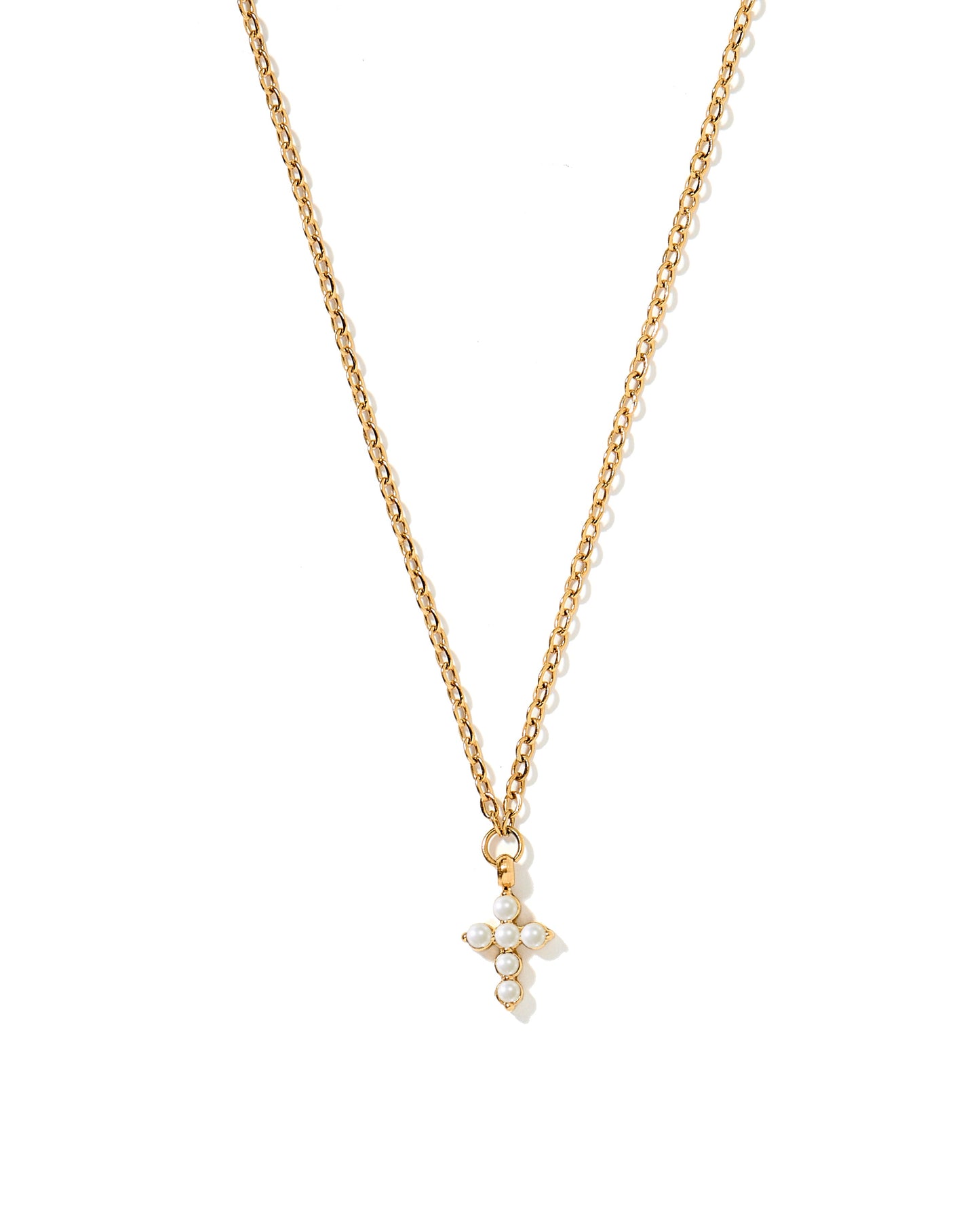 Necklace - Carly Cross Pearl Gold