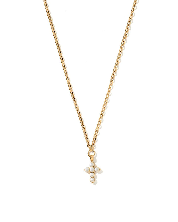 Necklace - Carly Cross Pearl Gold
