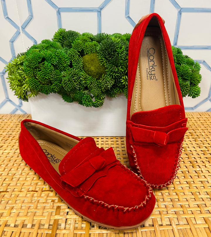 Driving Miss Daisy Faux Suede Loafers in Red