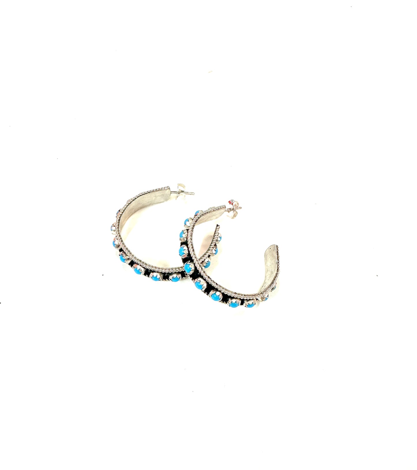 Chester Charley Sterling and Turquoise Hoops