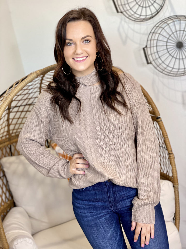 The Sneak a Peek Sweater in Taupe