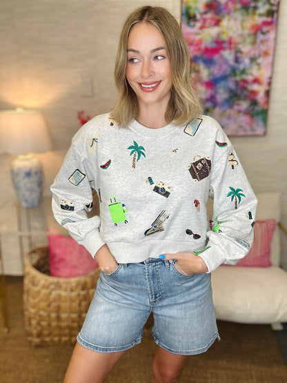 QOS Grey Multi Travel Icon Sweatshirt