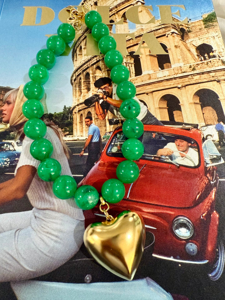 Yochi Marble Heart Necklace in Green