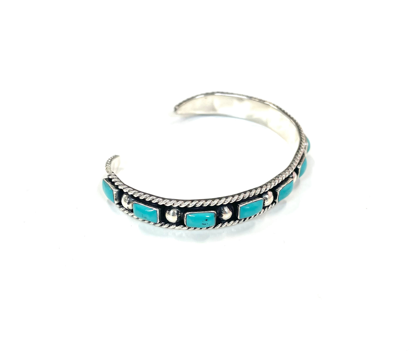 Mexico Sterling and Turquoise 10 Station Black Cuff