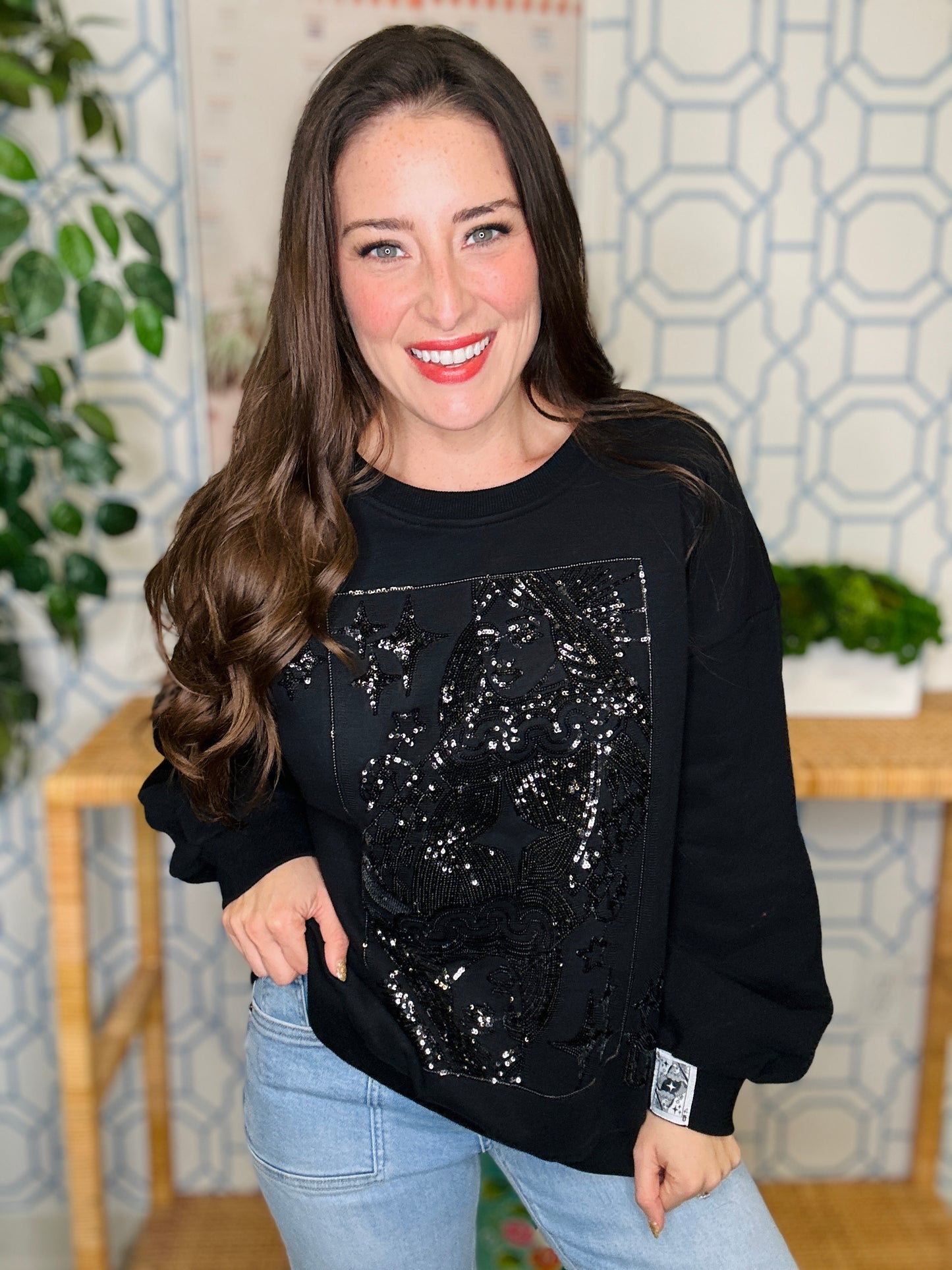 QOS Black Tonal Queen Card Sweatshirt