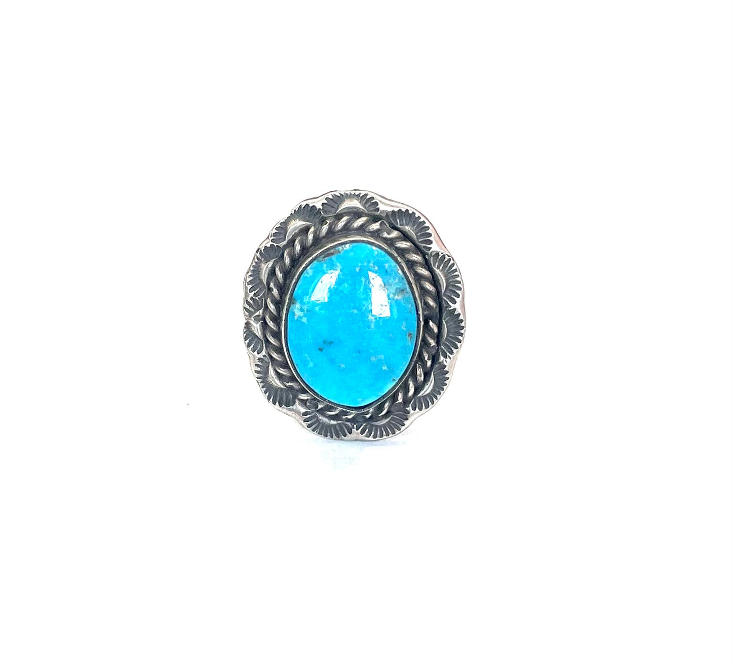 R Sterling and Turquoise Oval Ring